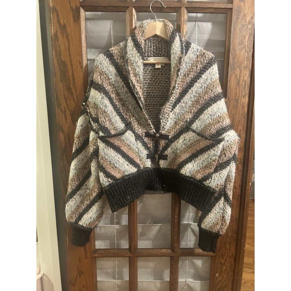 Saltwater Luxe Cain Cardigan Sweater Multi-Stripe Toggle Button Women Small - Picture 3 of 6
